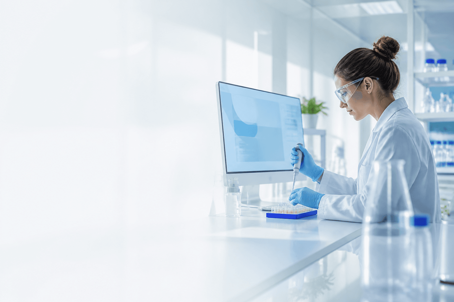 A research scientist working in a modern biotechnology laboratory
